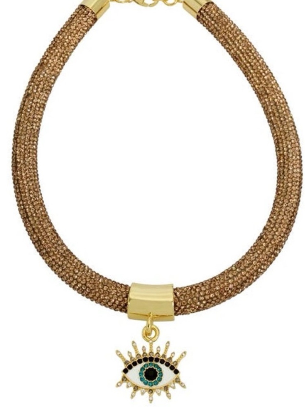 Kurt Geiger London  Gold Crystal Tube Necklace with Evil Eye Pendant - NWT